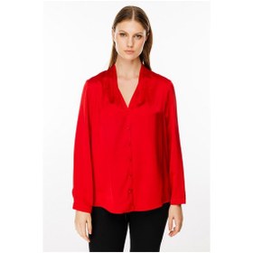 Resim Ekol Kadın Büyük Beden Saten Bluz 2521 Kırmızı Kırmızı 