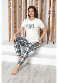 Resim Kadın Düğmesiz Bisiklet Yaka Kısa Kol Cepli Pijama Takımı 001 