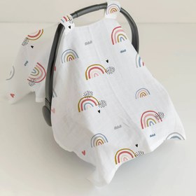 Resim Gökkuşağı Pamuk Müslin Puset Örtüsü 