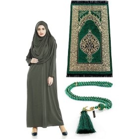 Resim Tek Parça Namaz Elbisesi - Seccade - Tesbih - Ibadet Seti - Haki 