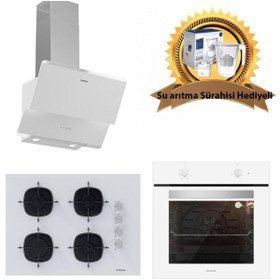 Resim Silverline Beyaz Cam Ankastre Set 3490 - CS5665W01 65cm Ocak - BO6501W01 