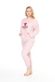 Resim mervemoda Kadın Pembe welsoft kapüşonlu yumuşak dokulu önü nakış ikili eşefman takım 