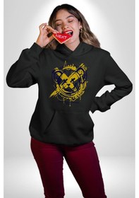 Resim Sebep Olmadan Mutlu Ol Kadın Erkek Siyah Kapüşonlu Sweatshirt Hoodie Siyah 