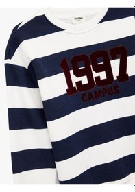 Resim Koton Baskılı Uzun Kollu Bisiklet Yaka Çizgili Sweatshirt Lacivert Çizgili 6wkg10348ak Lacivert Çizgili 