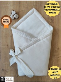 Resim S.kahve Bebek Battaniyesi %100 Pamuklu Doğal Organik Uyku Kundağı Hastane Çıkışı Yenidoğan Hediyelik Ekru 
