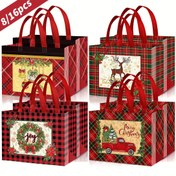 Resim 8/16 Parça Noel Hediye Çantaları, Noel Tote Çantaları ile Kulplar, Noel Atıştırmalık Çantaları, Çok Amaçlı Dokuma Noel Çantaları için Hediye Sarma Alışveriş, Noel Partisi Malzemeleri, 32.51×24.89×17.02 cm 