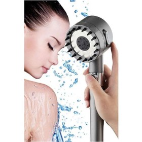 Resim Kafa Masajlı 3 Fonksiyonlu Yüksek Basınçlı Aç Kapa Su Tasarruflu Musluk Başlığı Gri 