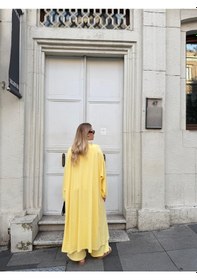 Resim Bonacosa Kadın Viskon 3 Lü Takım Kimono + Beli Lastikli Salaş Pantolon + Kısa Kol Tshirt 8 Renk Sarı 