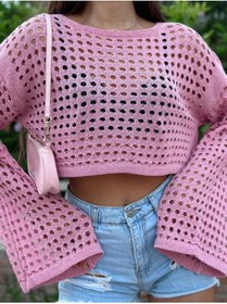 Resim manolyabutik Bolero Knit Crop Bluz Ajurlu Triko Örme 