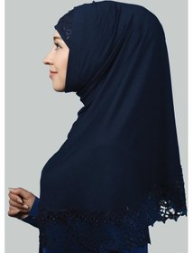 Resim Altobeh İkili Set Dantelli Pratik Eşarp Hazır Hijab Ve Tesettür Bonesi Xl Lacivert 
