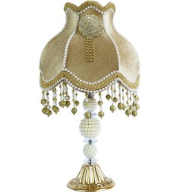 Resim Kadife Kaplı El Yapımı Broşlu Klasik Model Abajur 