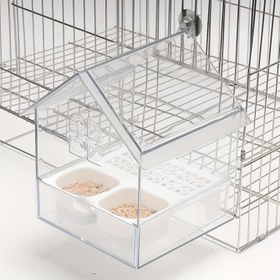 Resim 1 adet Şeffaf ABS Kuş Besleyici ve Su Dağıtıcısı - Çatı Banyo Tenceresi ile Kolay Temizlenebilir Çok Bölmeli Tasarım - Parlaklar, Küçük Kuşlar için Dayanıklı Kafes Kurulumu, Dış Mekan Kuş Besleyici, Şeffaf Tasarım, Kolay Temizlenebilir Malzeme 