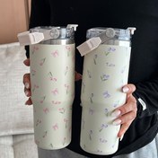 Resim 1 adet 900ml/33.44oz Kelebek Tulip Serisi Yalıtımlı Kupalar, Büyük Kapasiteli Araba Kupası, Tutma Sapı ve Pipetli Su Şişesi, Çift İçme Ağızlı, Seyahat ve Dış Mekan Kupası, Spor Salonu ve Dış Mekan Sporları Kupası, Düz Kupalar, Kış ve Yaz İçecekleri, Tatil Hediyesi 