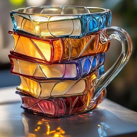 Resim El Yapımı Kitap Yığını Desenli Kahve Kupası - Gerçekçi 3D Kitap Tasarımı, Kırmızı, Turuncu, Sarı, Mavi, Yeşil ve Mor Renklerde İzole Seramik Kupa - Kitapseverler İçin Hediye, Ev & Ofis Dekoru - Sadece Elde Yıkama 