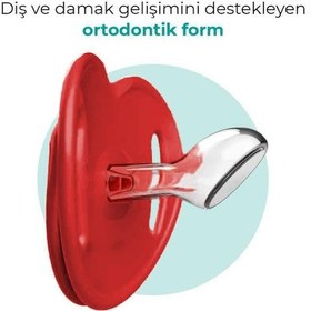 Resim Mamajoo Ortodontik Emzik Seti 6 Ay+ Kırmızı & Beyaz | İkili, Silikon, Damaklı | Sterilizasyon & Saklama Kabı 