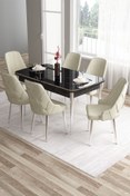 Resim Canisa Tia Serisi 80x132 Mdf Açılabilir Siyah Mermer Desen Krom Detay Mutfak Masası Ve 6 Krem Sandalye 