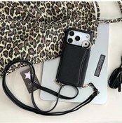 Resim Topshop1 Siyah iPhone Uyumlu 17 İçin Çok Fonksiyonlu Liçi Desenli Kartlık Cüzdan Aynalı 