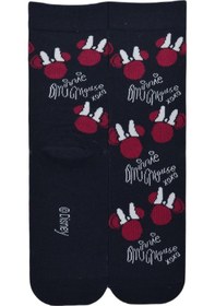 Resim Dode Flora Disnep Kadın Çizgi Film Minnie Mouse Desenli Pamuklu Soket Çorap Lacivert 