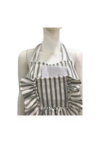 Resim Çizgili Naturel Keten, Fırfırlı, Buldan Keten, Mutfak Önlüğü 