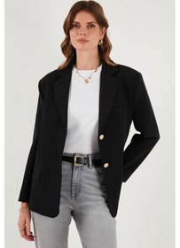 Resim Lela Regular Fit Yaka Düğmeli Blazer Bayan Ceket 6839562 Siyah 