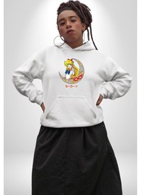 Resim Sailor Moon Ay Savaşcısı Anime Kadın Erkek Beyaz Kapüşonlu Sweatshirt Hoodie Beyaz 
