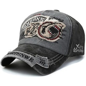 Resim Linchen Retro Köpekbalığı Desenli Beyzbol Şapkası - Pamuklu, Esnek, Unisex, Sokak Stili Black 