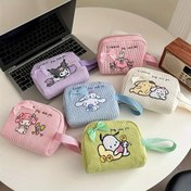 Resim Authorized Sanrio Corduroy Makeup Bag, Portable Storage Bag, Large Capacity Coin Purse with Cute Cartoon My Melody Embroidery That Won'T Fade. 