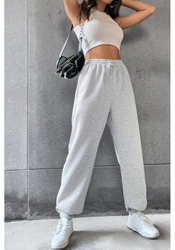 Yazlık Bol Salaş Eşofman Altı Açık Gri