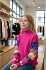 Resim Minimoda Kids Kız Çocuk Balıkçı Yaka Kollar Yazı Dedenli Kazak 