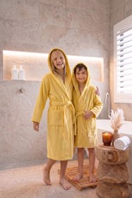 Resim CottonVerse Genç & Çocuk Kapşonlu Bornoz - %100 Pamuk, Unisex Sarı - Sarı / 9-10 Yaş 