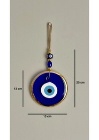 Resim No:6 Altın Yaldız Kenarlı Cam Nazar Boncuğu Jüt İpli Duvar Süsü 