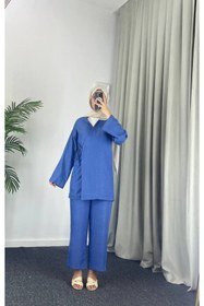 Resim Esre Store 3500 - Keten Kumaş Kimono Takım Mavi 