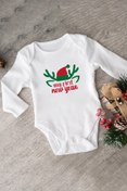 Resim Minik Ayı My First New Year Yeni Yıl Baskılı Ilk Yılbaşım Bebek Alttan Çıtçıtlı Uzun Kollu Body Zıbın - Beyaz 