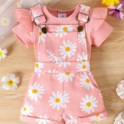 Resim Kızlar için Yazlık Kıyafet - Mor Papatya Baskılı Ruffle Detaylı Tulum, Şort ve Tulum Takımı, Hafif Polyester, Kemerli Tasarım Olmadan Rahat Yuvarlak Yaka, Çiçek Desenli Tulum | Ruffle Detaylı Şort | Polyester Kumaş, Dış Mekan İçin 