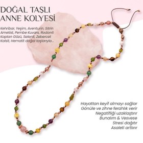 Resim OSMANLI DOĞAL TAŞ Doğal Taşlı Anne Kolyesi Kehribar, Zebercet, Pembe Kuvars, Ametist, Kaplan Gözü, Selenit, Sitrin 