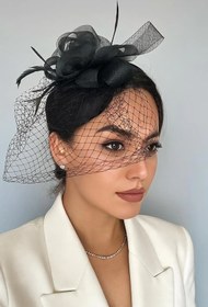 Resim SARIGELİN HOME CONCEPT Nikah şapkası,Vualet,Gelin Aksesuar,Tüylü Krem Renk Gelin Şapkası Siyah 