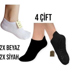 Resim Yoga Çorabı 4 Çift Pilates Tavaf Kaymaz Silikon Taban Pamuklu Kadın Dikişsiz Çorap Siyah Beyaz Renkli 