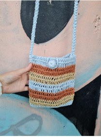 Resim Verda Desing Hasır Gökkuşağı Telefon Çantası El Örgüsü 