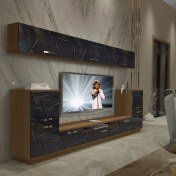 Resim Decoraktiv Trendstyle 9 Slm Tv Ünitesi Tv Sehpası Ceviz Siyah Mermer 