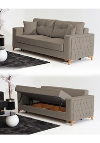 Resim Nola Üçlü Kanepe & Bazalı Yataklı Koltuk - Keten Latte Latte 