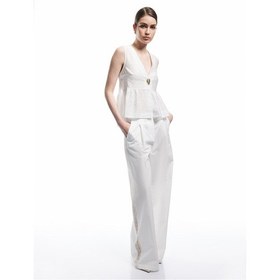 Resim Koton Koton X Melis Ağazat - Deniz Kabuğu Aksesuar Detaylı V Yaka Kolsuz Peplum Bluz Beyaz Desenli 5sak60383pw Beyaz Desenli 