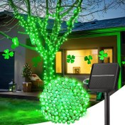 Resim 100 LED Güneşli Işık Zinciri, 11.89 metre Su Geçirmez Açık Ağaç ve Bahçe Dekoru, 8 Aydınlatma Modu, Aziz Patrick Günü, Noel, Cadılar Bayramı, Şenlikli Tatil Dekorasyonları için Yeşil Peri Işıkları, 600mAh Nikel Pil ile Güneş Enerjili 