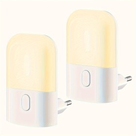 Resim 1/2 Set Akıllı LED Gece Lambası, Mini Sıcak Beyaz Ayarlanabilir Duvar Aparatı, Şarj Edilebilir Işık Sensörü Işığı, Yatak Odası, Banyo, Mutfak, Koridor, Merdiven, Modern Tarz, Plastik Malzeme, 220V-240V Voltaj, Pil Gerekmez, Avrupa Fişi 