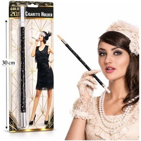 Resim Techmrt 30 Cm Siyah Payetli Sigara Tutacağı 1920 Ler Gatsby Parti Aksesuarı 