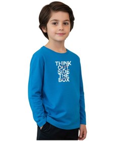 Resim Panios Kids Düz Yuvarlak Yaka Think Out Baskı Detaylı Erkek Çocuk Sweatshirt Mavi 