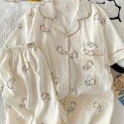 Resim Kadınlar için Pijama Takımı, Yeni Yaz Kısa Kollu Şortlar, Sevimli ve Sevimli Yaka Dönüşlü Kazak, Rahat Karikatür Ev Giyimi Kıyafeti 