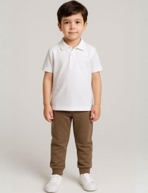 Resim Zekids Çocuk Beli Paçası Lastikli Yumuşak Dokulu Okul Eşofman Altı-16088 Kahverengi 