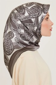 Resim Armine Etnik Desenli Twill Saf İpek Eşarp 9208d 10 Beyaz 