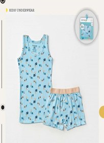 Resim Defne Baby % 95 Pamuklu Unısex Çocuk Atlet Boxer İç Çamaşır Takımı-604 Mavi 