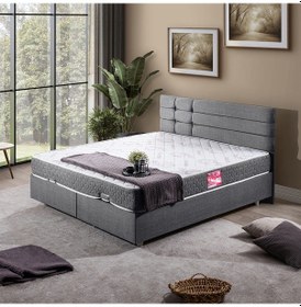 Resim Viyana Çift Kişilik Baza Başlık Letto Yatak Seti - Gri 160 x 200 